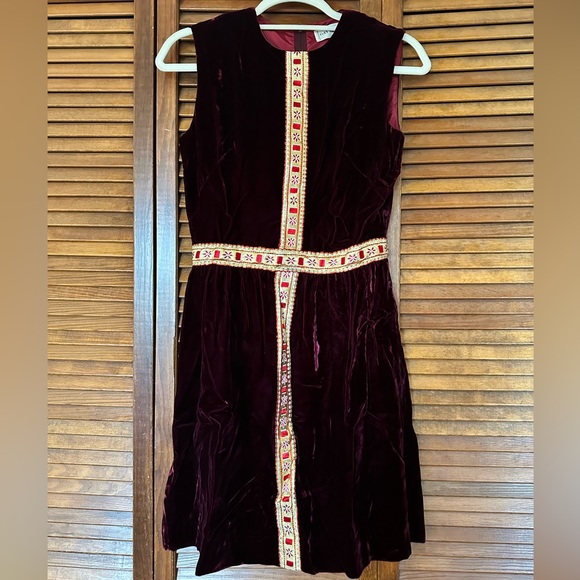 Vintage 1960s Gay Gibson burgundy velvet fit and flare dress size xs/s - Picture 2 of 8